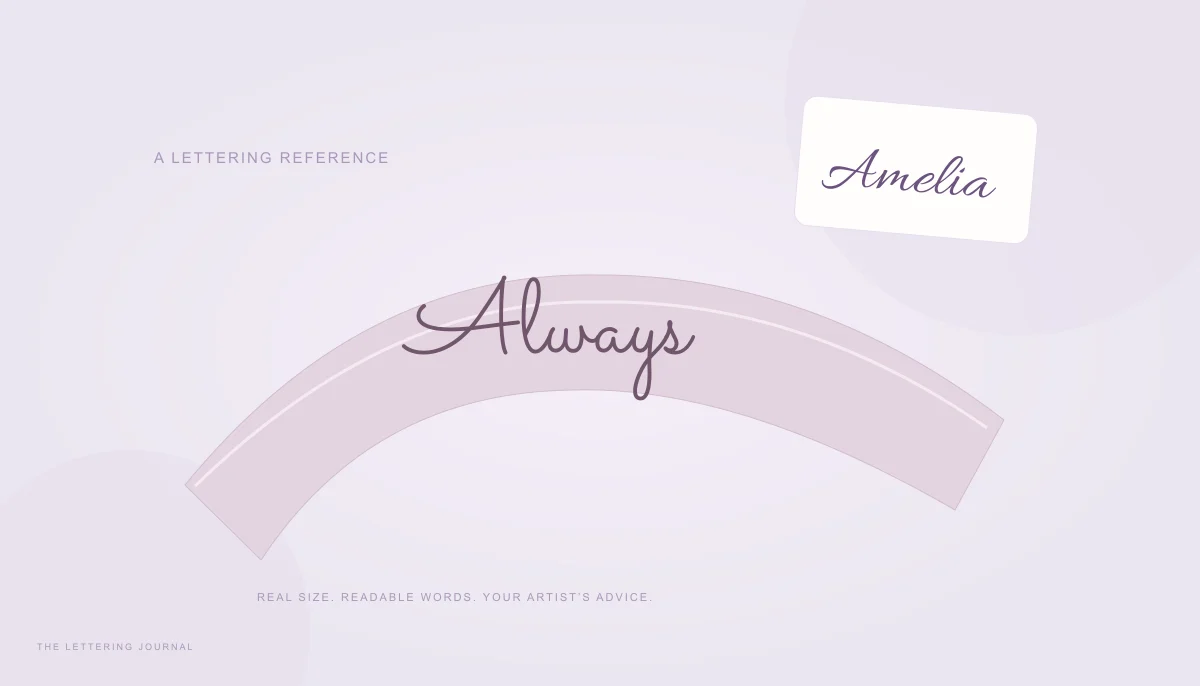 A curved arm silhouette with a script name lettering reference