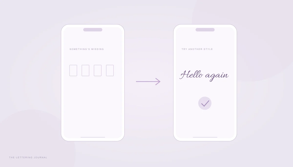 Two phone screens comparing missing glyph boxes with readable script